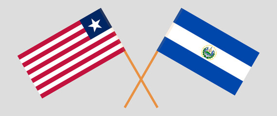 Crossed flags of Liberia and El Salvador. Official colors. Correct proportion