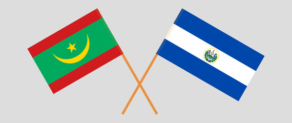 Crossed flags of Mauritania and El Salvador. Official colors. Correct proportion