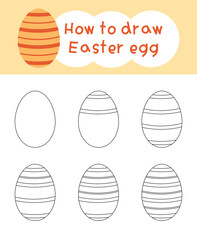 How to draw easter egg cartoon step by step for kid book, spring, coloring book and education