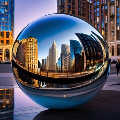 Modern city skyline in a sphere with skyscrapers in the background