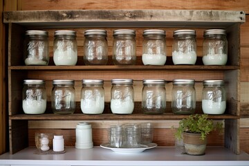Fototapeta na wymiar Multipurpose Vintage Farmhouse Kitchen Ideas: Mason Jars for Stylish Storage Solutions
