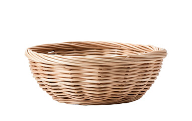 Fototapeta premium A wicker basket elegantly rests on a pristine white background, exuding charm and simplicity