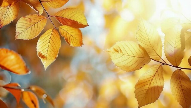 A leafy tree branch with leaves that are yellow and orange 4K motion