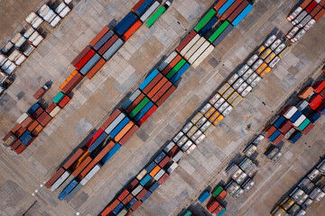 Aerial view of containers at ship yard