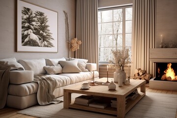 Fototapeta premium Cozy Living Room Inspirations: Warm Design Ideas for a Welcoming Atmosphere