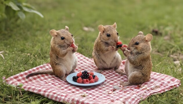 Mice-Having-A-Picnic-With-Crumbs-And-Berries-