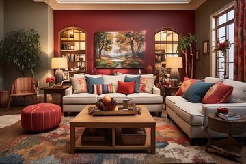 Cozy Haven: Warm Living Room Styles Featuring Inviting Seating, Soft Pillows, and Throws