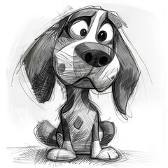 Pencil drawing of cartoon dog emotional on white background