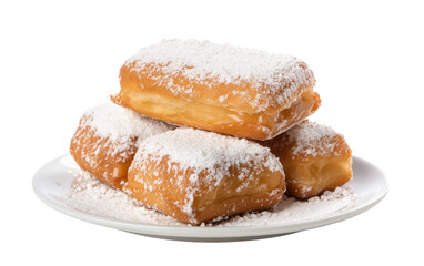A white plate holding delicious sugar-covered donuts