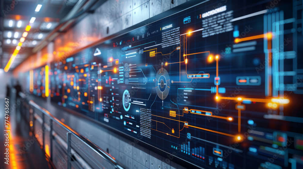 Poster business management, a comprehensive operations management workflow chart, utilized on a digital int