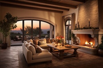 Warm Tuscan Villa Living Room Concepts: Soft Lighting and Welcoming Atmosphere