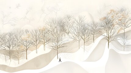 A Solitary Figure Walks Through a Bare Forest Reviving the Dormant Trees to Bloom with Every Step