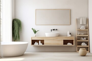 Fototapeta na wymiar Clear Countertops & Calm Spaces: Zen-Inspired Minimalist Bathroom Ideas