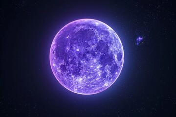 Fototapeta premium Purple super moon glowing with halo isolated on black background