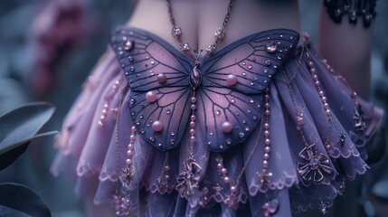 close up sexy girl wearing purple fairy tutu short skirt dress in dreamlike atmosphere, fantasy dreamlike fairytale atmosphere, Generative Ai