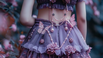 close up sexy girl wearing purple fairy tutu short skirt dress in dreamlike atmosphere, fantasy dreamlike fairytale atmosphere, Generative Ai - obrazy, fototapety, plakaty