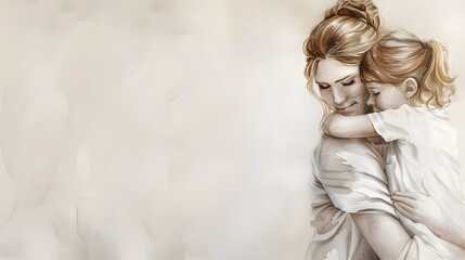 Heartwarming Watercolor Embrace of Unconditional Love Between Parent and Child in Serene Minimalist Tones - obrazy, fototapety, plakaty