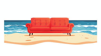 Fototapeta na wymiar Pom pom couch on the beach Flat vector isolated on wh