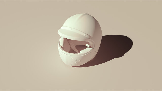 Crash helmet vintage retro motorcycle protection neutral backgrounds soft beige tones background 3d illustration render digital rendering