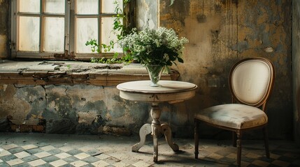 Vintage table and chair, home decor advertising image, bannerready, timeless elegance and charm