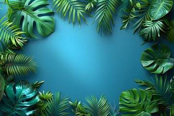 Fototapeta na wymiar Green Leaves Against Blue Background