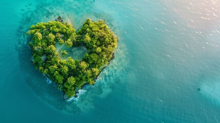 Fototapeta na wymiar A heart-shaped tropical island paradise in the open ocean