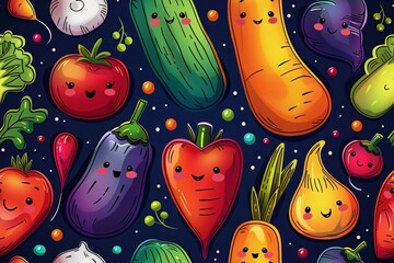 Whimsical veggies cartoon garden pattern 1