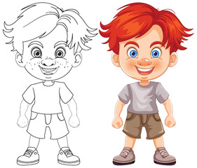 Vector illustration of a boy, colored and outlined