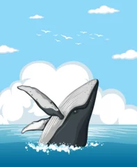 Fotobehang Illustration of a whale tail breaching the sea surface. © GraphicsRF