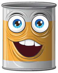 Vector illustration of a smiling tin can. - obrazy, fototapety, plakaty