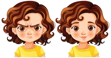 Foto op Plexiglas Kinderen Vector illustration of contrasting emotional expressions.