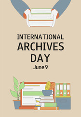 International Archives Day. June 9. Vertical template for background, banner, greeting card, presentation, flyer. 