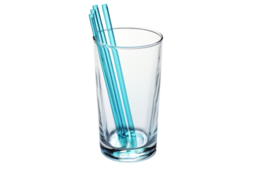 Two blue straws playfully intertwined in a glass, creating a whimsical and vibrant scene