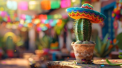 Cactus in a Sombrero A Colorful and Festive Display for Cinco de Mayo Generative AI