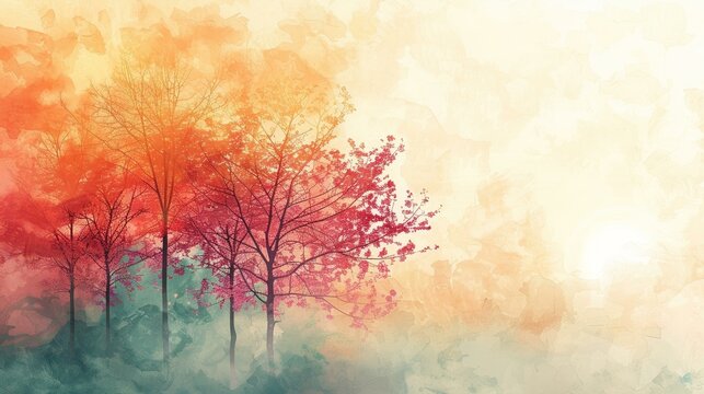 Spring bloom’s abstract watercolor glow, with stark trees