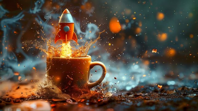 Rocket-fueled coffee break, a mug's blastoff to energize mornings