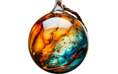 Glass bottle with mesmerizing brown and blue swirl design