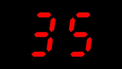 40 seconds countdown timer digital animation from 40 to 0 seconds with red numbers on black background, suitable for concepts of time, technology, urgency, and deadlines