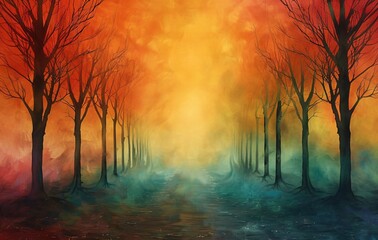 Autumn's Embrace A Vibrant Sunset in the Forest Generative AI