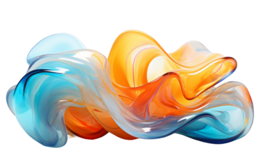 Fluid waves of blue, orange, and yellow mix and intertwine in a mesmerizing display of movement and color