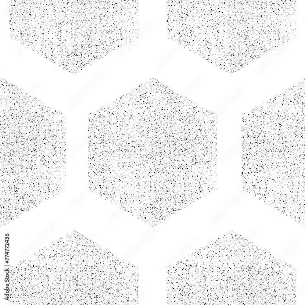 Poster hexagon with noise or grain effect seamless pattern. honeycomb grid texture and geometric hive hexag