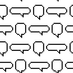 A pattern of dialog clouds in pixels. Dialog bubbles isolated on a white background, Vector illustration in pixel art. Flat black elements in squares. The texture is seamless