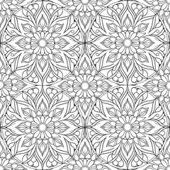 Fototapeta premium Vector Seamless Monochrome Floral Pattern. Hand Drawn Texturerative Flowers, Coloring Book