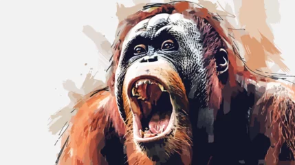 Fotobehang Sketch scream orangutan. Alpha male. White © Roses