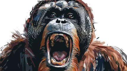 Fotobehang Sketch scream orangutan. Alpha male. White © Roses