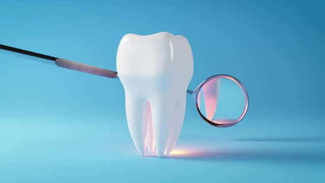 white tooth with dentist mirror and root canal treatment