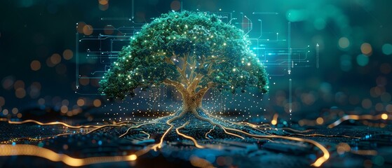 Digital information trees, the roots and leaves of AI data - obrazy, fototapety, plakaty