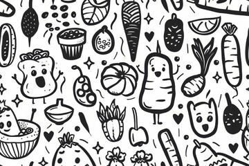 seamless Super fun black and white doodle sketch.