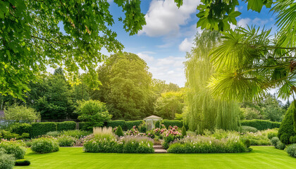 Beautiful garden with flowers in summer