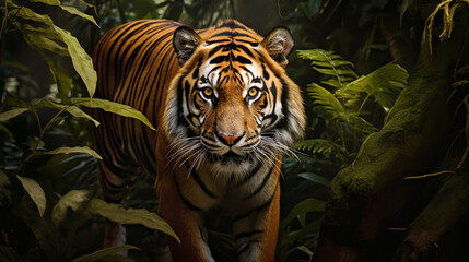 Bengal tiger in the forest on a blurred background